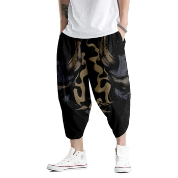 Летние шаровары мужские Черные брюки с принтом Демона Уличная одежда мужские повседневные брюки для бега в стиле хип-хоп