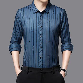 Полосатая рубашка премиум-класса, мужская дизайнерская одежда с длинным рукавом, Классическое весеннее качество, Гладкая, удобная, шелковистая, роскошная домашняя одежда