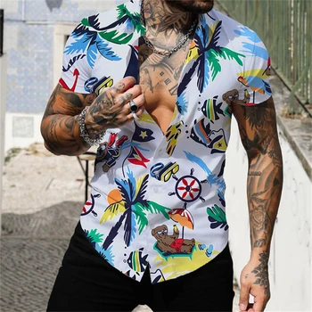 Модная Летняя Гавайская рубашка С Тропическим 3D Принтом, Мужская Рубашка, Мужская и Женская Harajuku Street Leisure Beach, Рубашка с коротким Рукавом