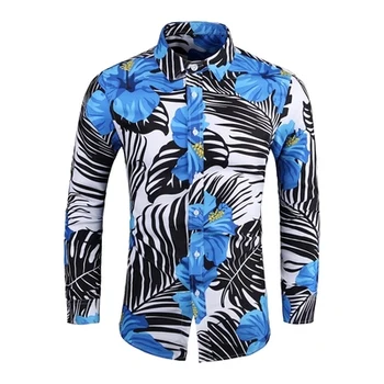 2023 Модная Гавайская Рубашка С Принтом Для Мужчин, Повседневные Рубашки С Длинным Рукавом И Отложным Воротником, Мужская Однобортная Тонкая Блузка Man 7XL