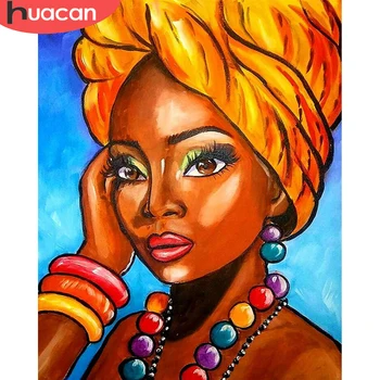 HUACAN African Woman Раскраска По Номеру Портретные Наборы Акриловая Раскрашенная Вручную Картина По Номеру Девушка На Холсте Украшение Дома