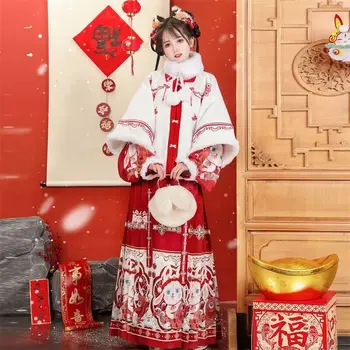 2024 Новогодний костюм Женщины Китайская Традиционная Вышивка Hanfu Carnival Косплей Костюм Hanfu Красно Белые комплекты Плюс Размер XL